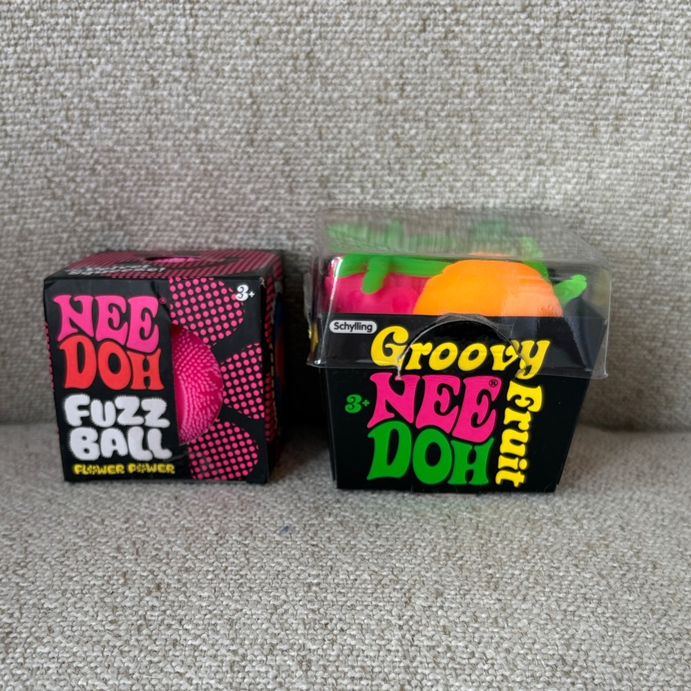Groovy NeeDoh Fruit & Fuzz Ball NeeDoh Set - Bright Neon Orange, Pink, Green